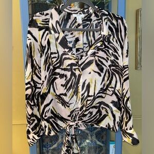 Bar III semi sheer animal print tie up blouse in medium